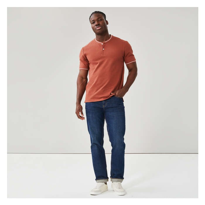 Men's Essential Pique Henley T-Shirt - Dark Red